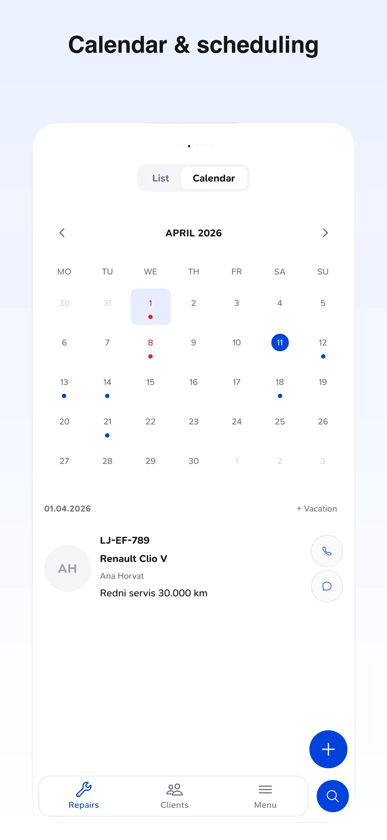 Calendar view